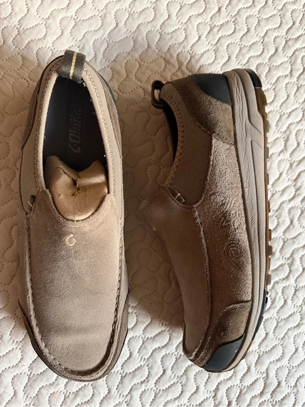 Olukai Men’s Tan Suede Leather Moc Toe Slip-On Loafers Walking Shoes Size 11